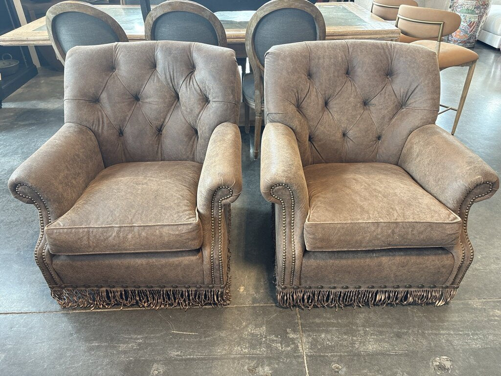Old Hickory Tannery Swivel Chairs W/ Fringe- Pair