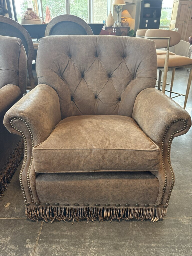 Old Hickory Tannery Swivel Glider Chairs W/ Fringe- Pair