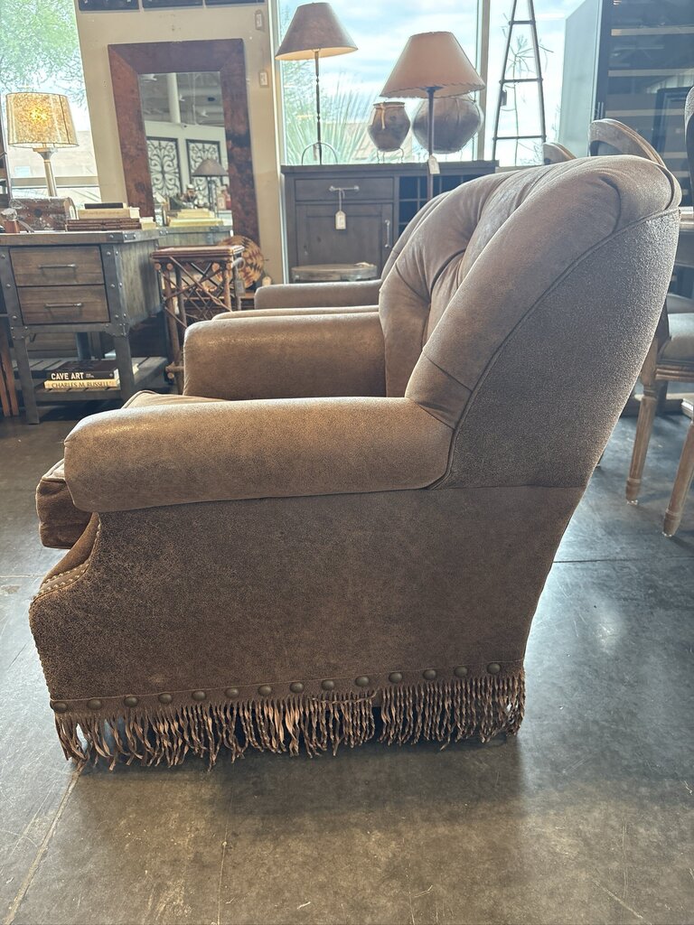 Old Hickory Tannery Swivel Chairs W/ Fringe- Pair