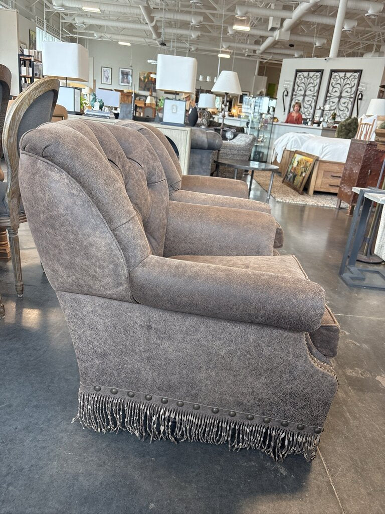 Old Hickory Tannery Swivel Chairs W/ Fringe- Pair