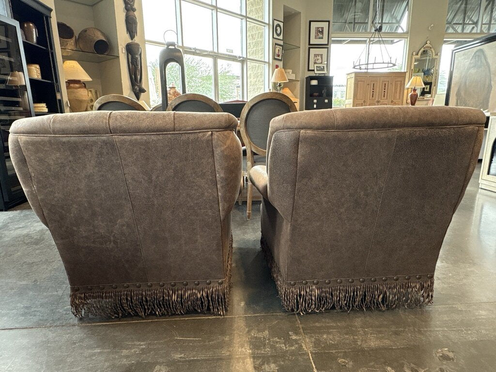 Old Hickory Tannery Swivel Glider Chairs W/ Fringe- Pair