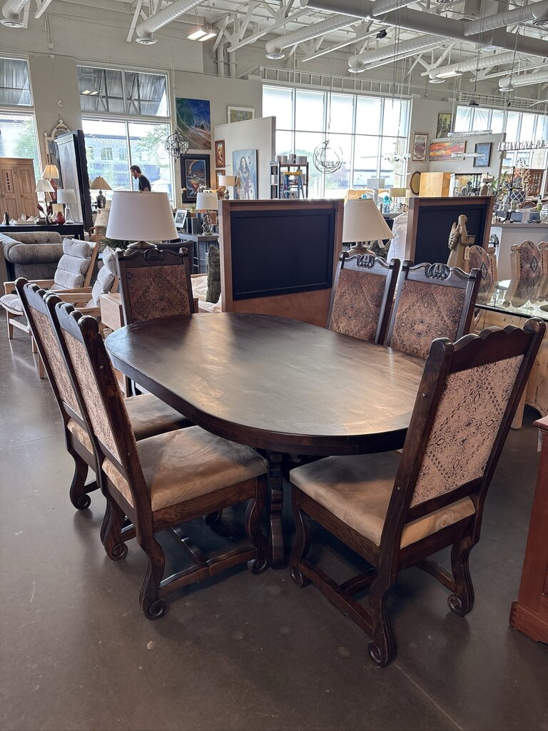 Oval Solid Wood Dining Set W/ 6 Chairs- 72X42X30H- AS IS