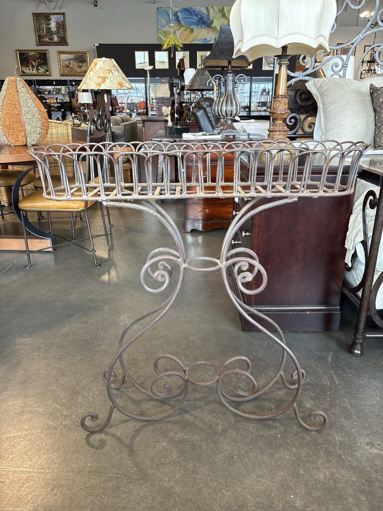 Rusted Oval Metal Planter On Stand- 36X12X36H
