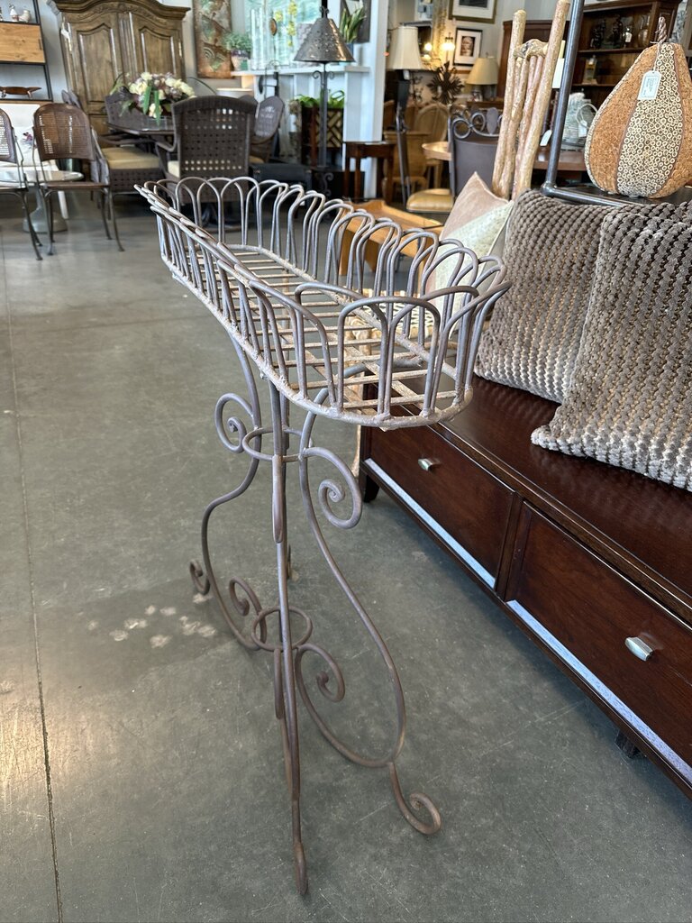 Rusted Oval Metal Planter On Stand- 36X12X36H