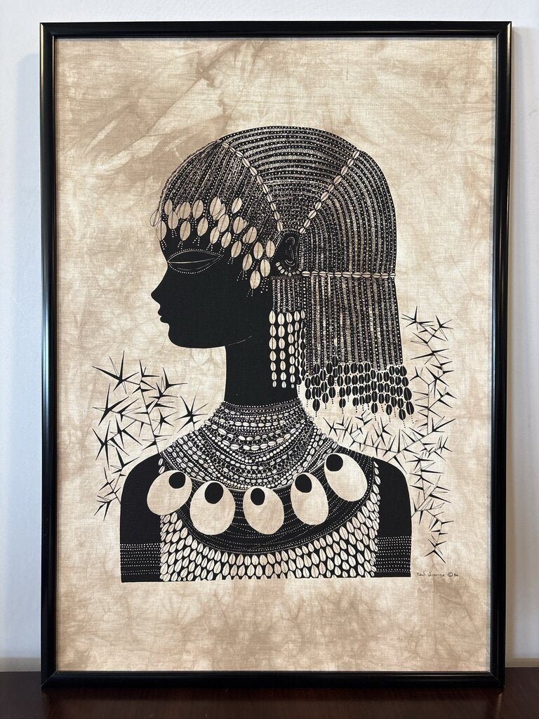 Framed Girl With Thorn Tree Batik by Heidi Lange- 26.5X37.5