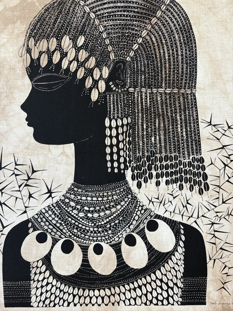 Framed Girl With Thorn Tree Batik by Heidi Lange- 26.5X37.5