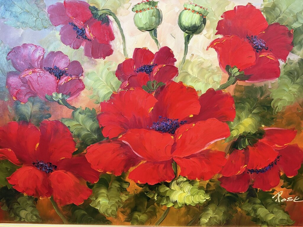 Original Poppies Art Signed By Rose- 46X2X33