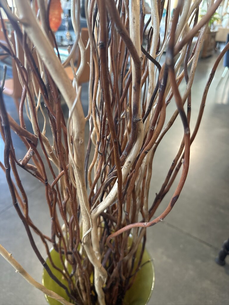 Glass Green Vase W/Rocks & Curly Willow- 12X12X65