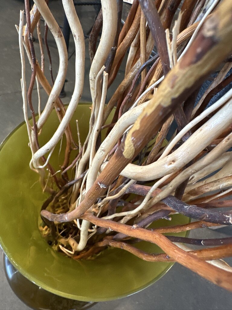 Glass Green Vase W/Rocks & Curly Willow- 12X12X65