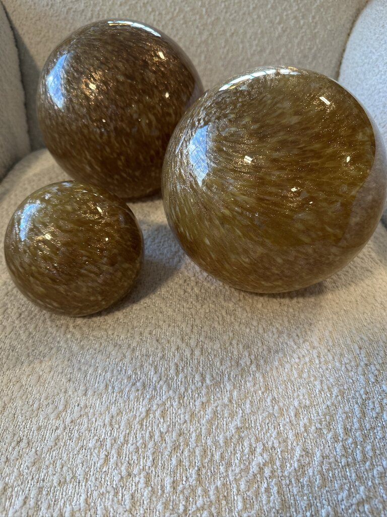 Round Glass Spheres W/Metallic Swirl Design - Set of Three-8X8X8