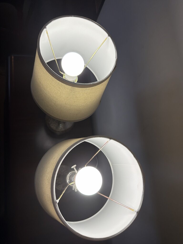 Mercury Glass Style Lamps W/ Cream Shades- Pair- 9X9X25H