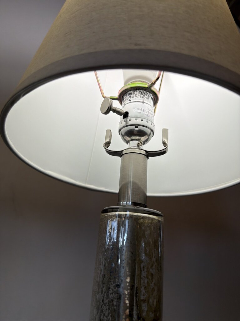 Mercury Glass Style Lamps W/ Cream Shades- Pair- 9X9X25H