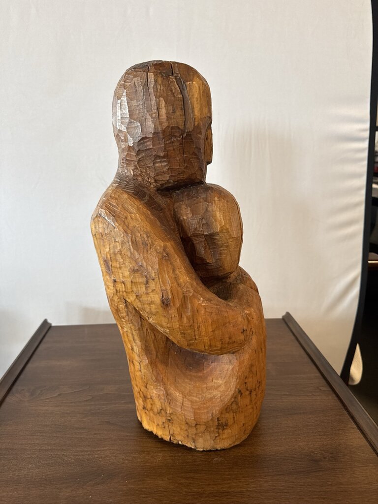 Vintage Carved Wood Statue- 9X9X21H