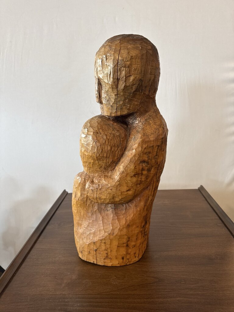 Vintage Carved Wood Statue- 9X9X21H