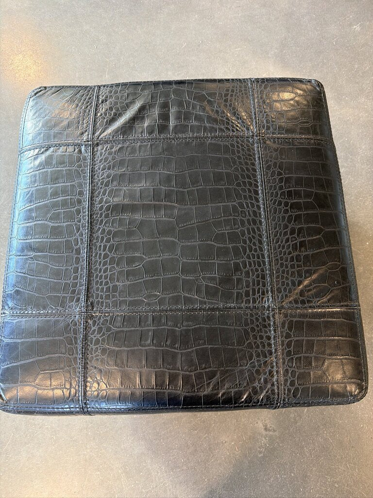Ralph Lauren Black Embossed Leather Ottoman ||-24X24X18-AS IS