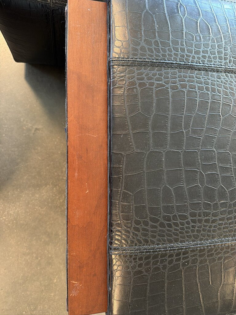 Ralph Lauren Black Embossed Leather Ottoman ||-24X24X18-AS IS