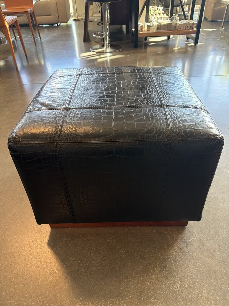 Ralph Lauren Black Embossed Leather Ottoman |-24X24X18-AS IS