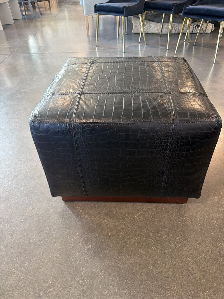 Ralph Lauren Black Embossed Leather Ottoman |-24X24X18-AS IS