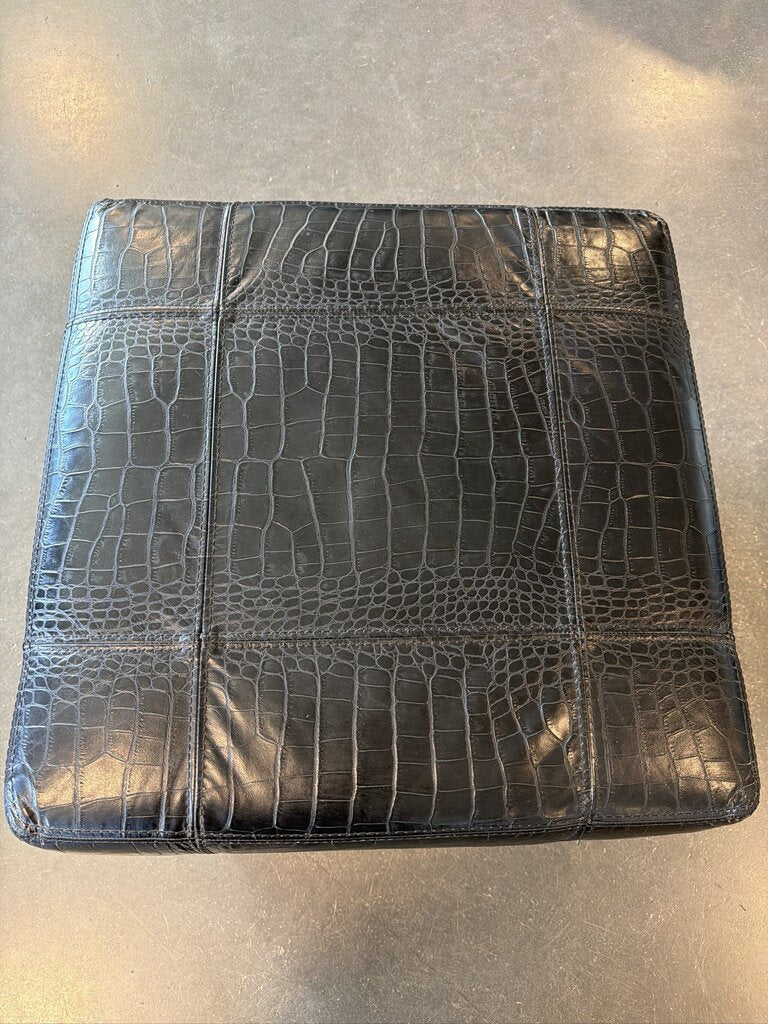 Ralph Lauren Black Embossed Leather Ottoman |-24X24X18-AS IS