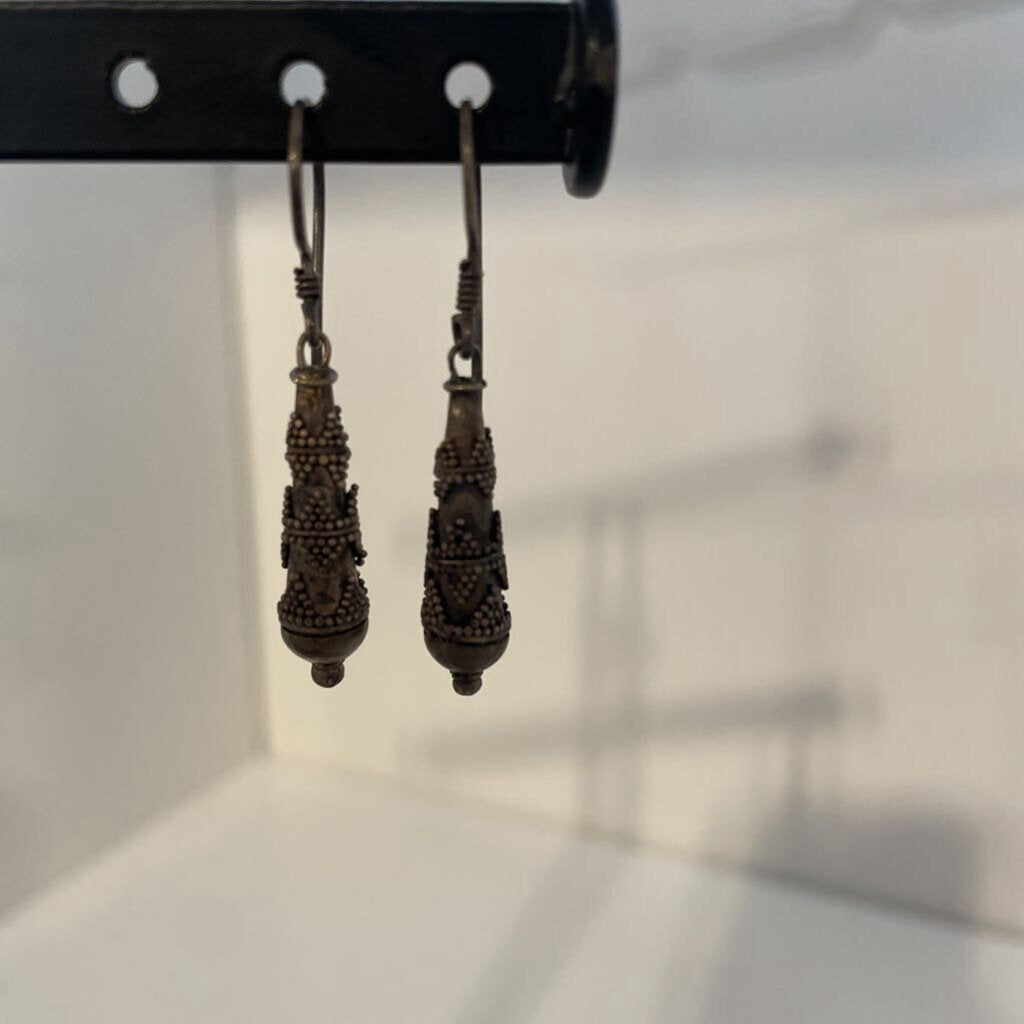 Sterling Silver Drop Earrings W/ Beaded Design