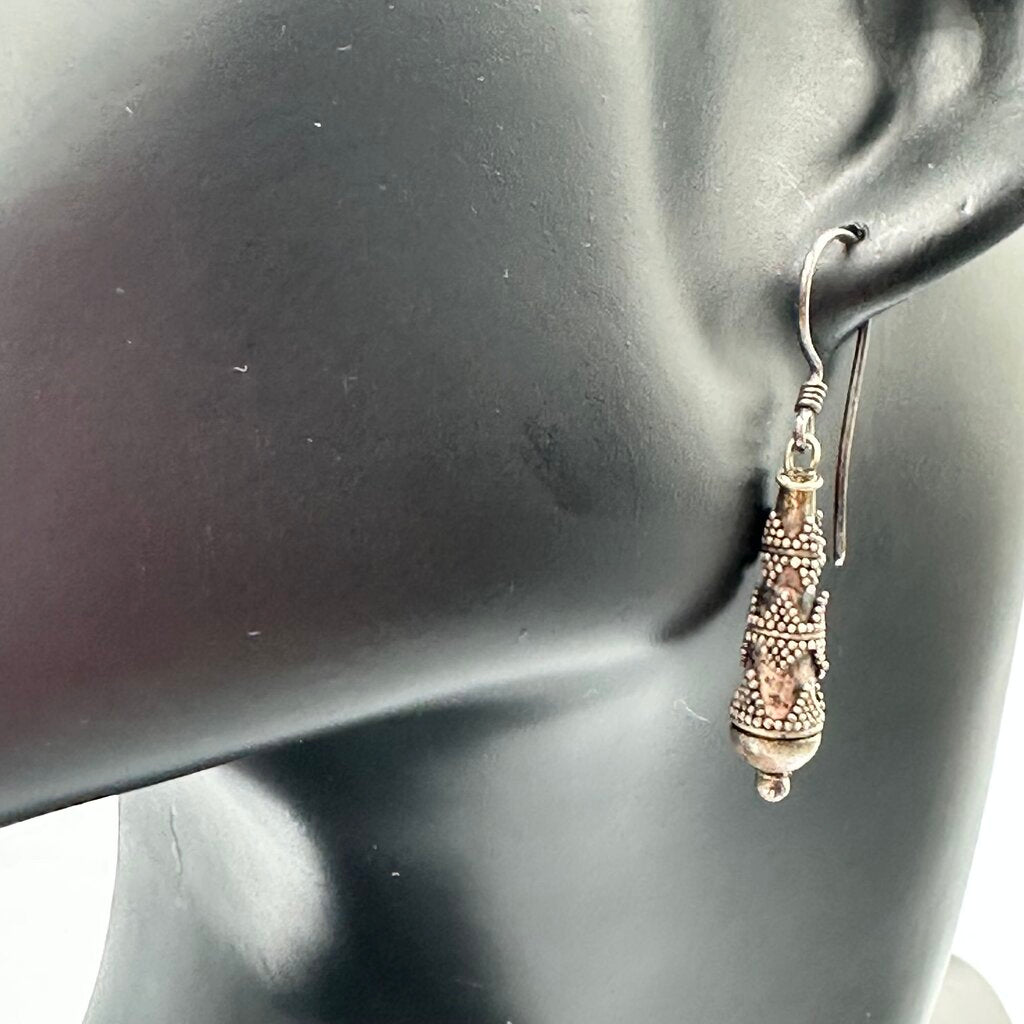 Sterling Silver Drop Earrings W/ Beaded Design