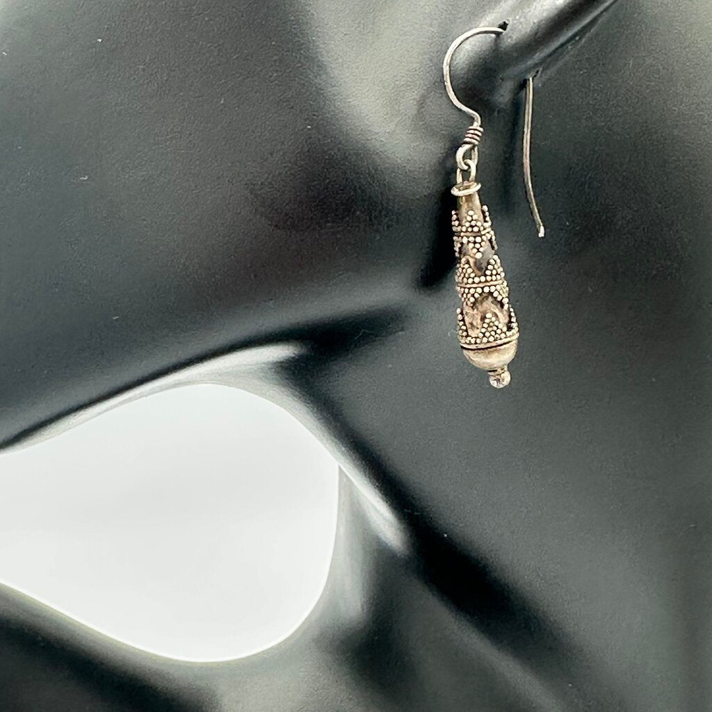 Sterling Silver Drop Earrings W/ Beaded Design
