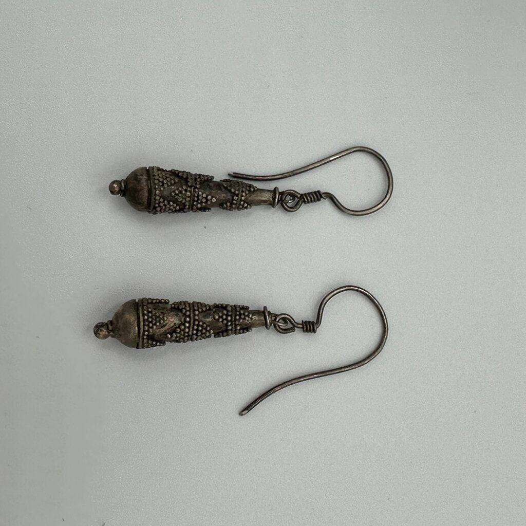 Sterling Silver Drop Earrings W/ Beaded Design
