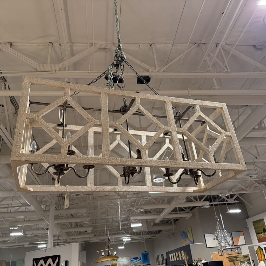 Antiqued Wood 10 Light Chandelier - 48X18X18H