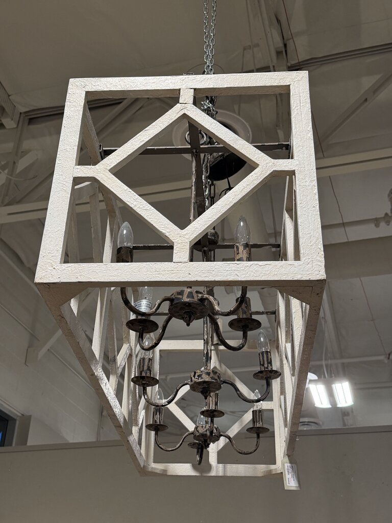 Antiqued Wood 10 Light Chandelier - 48X18X18H