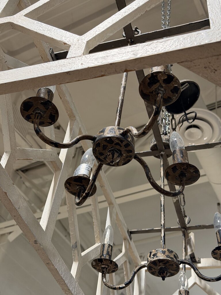 Antiqued Wood 10 Light Chandelier - 48X18X18H