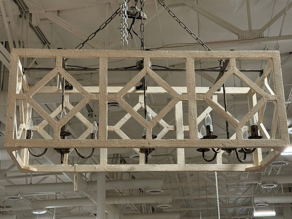 Antiqued Wood 10 Light Chandelier - 48X18X18H