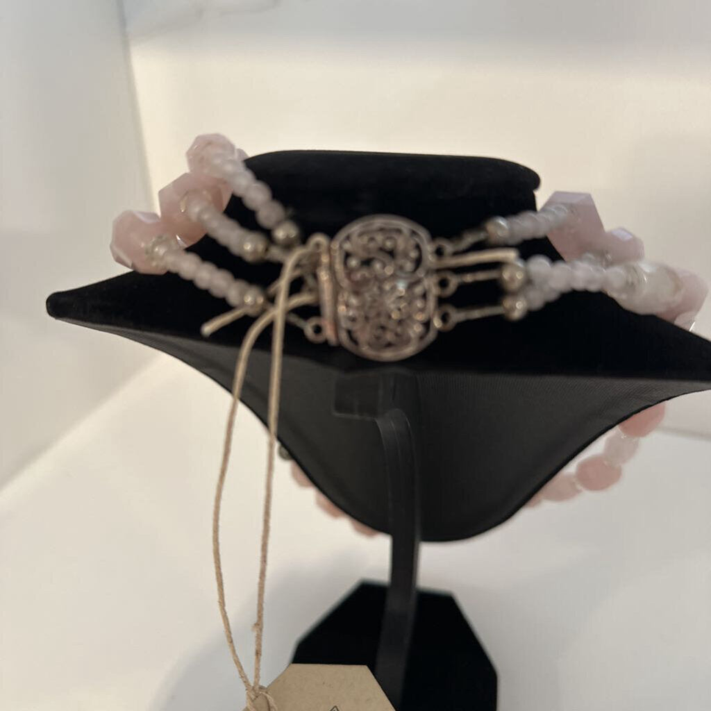 Rose Quartz Necklace W/ Silver Accents - Triple Strand