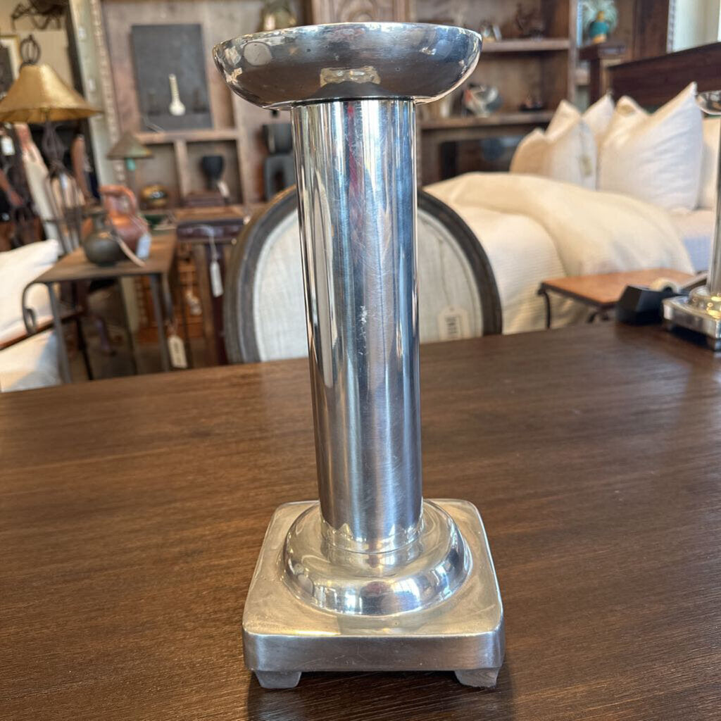 Polished Aluminum Silver Pillar Candle Holder - 13" - Pair