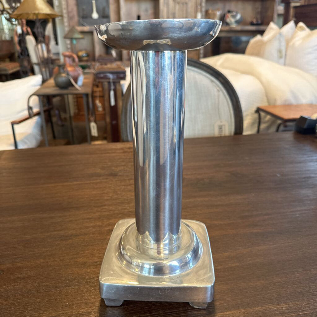 Polished Aluminum Silver Pillar Candle Holder - 13" - Pair