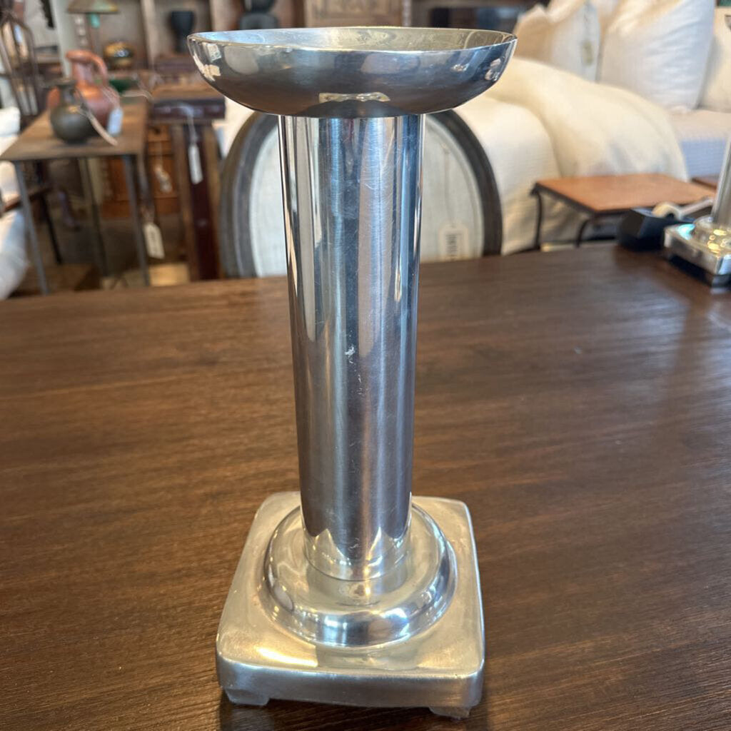 Polished Aluminum Silver Pillar Candle Holder - 13" - Pair