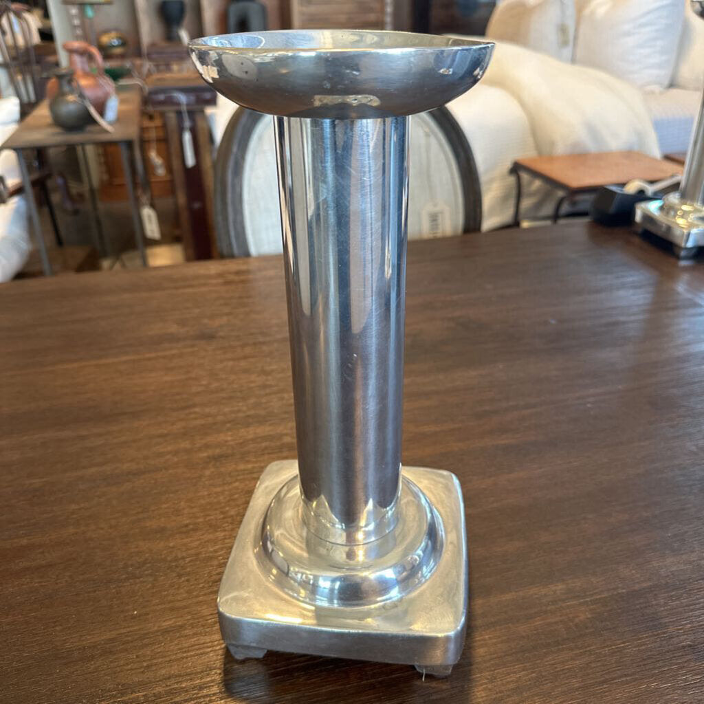 Polished Aluminum Silver Pillar Candle Holder - 13" - Pair