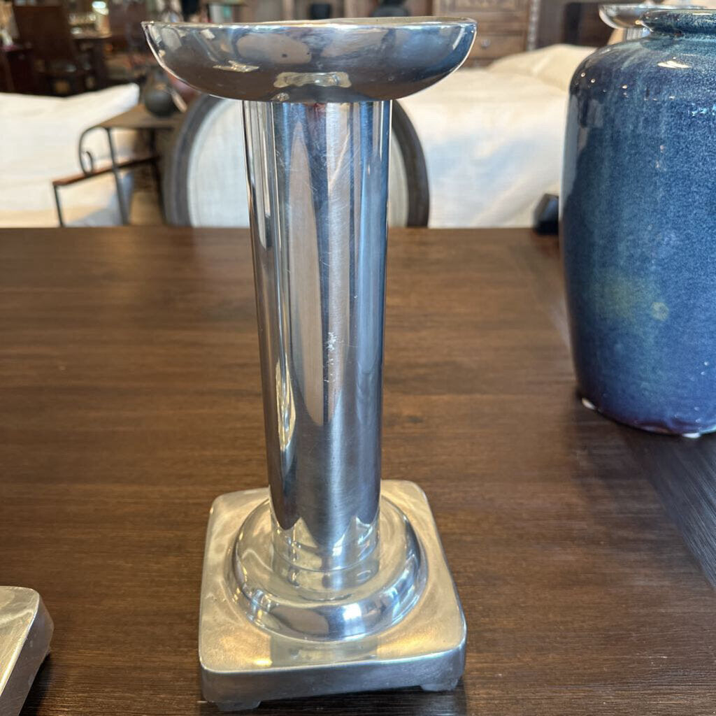 Polished Aluminum Silver Pillar Candle Holder - 13" - Pair