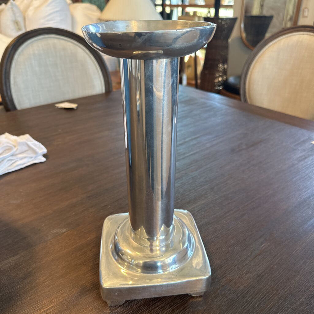 Polished Aluminum Silver Pillar Candle Holder - 13" - Pair