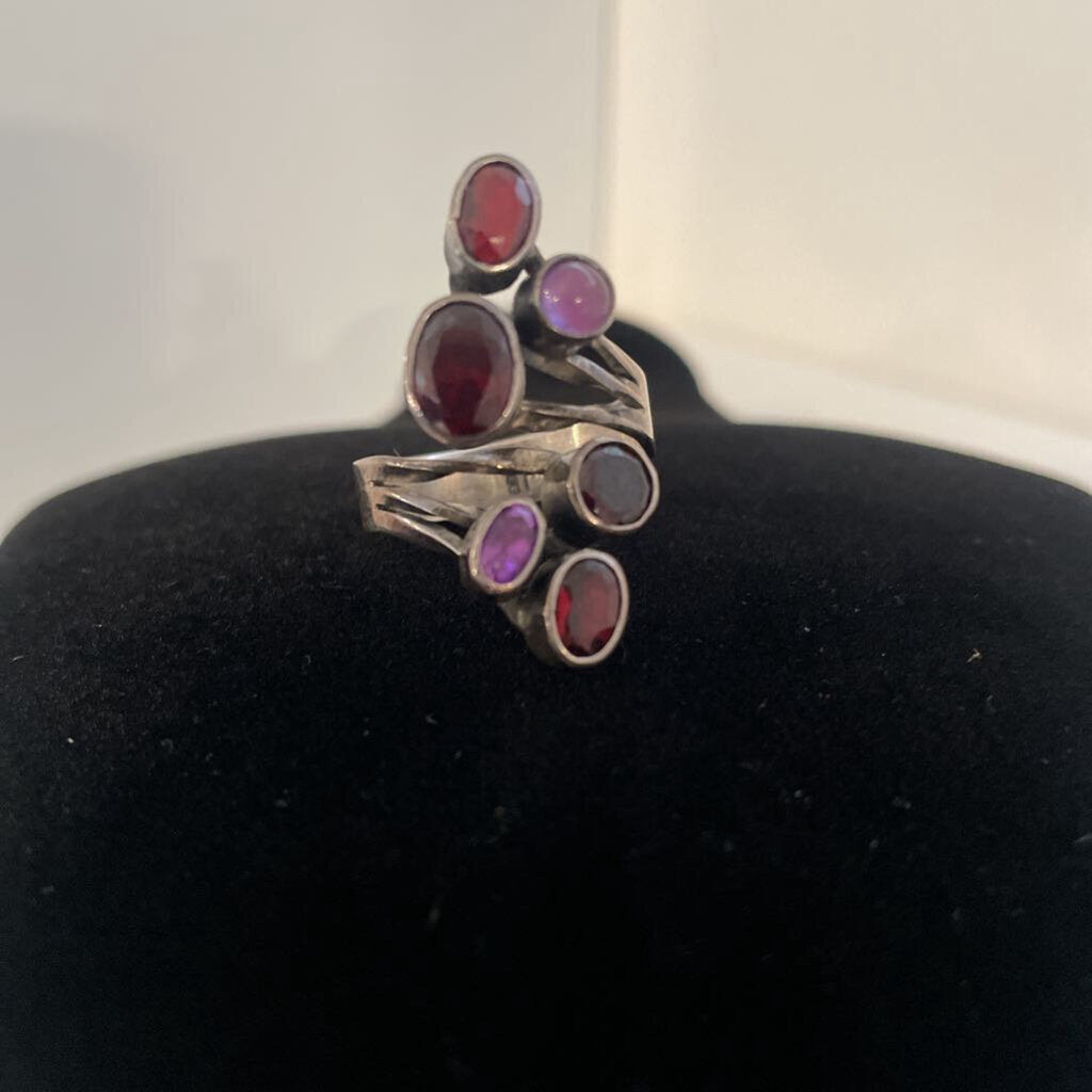 Vintage Sterling Silver and Purple Stone Wrap Ring size 9