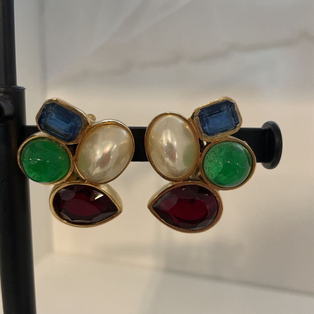 Vintage Ciner Multi Color Clip On Earrings