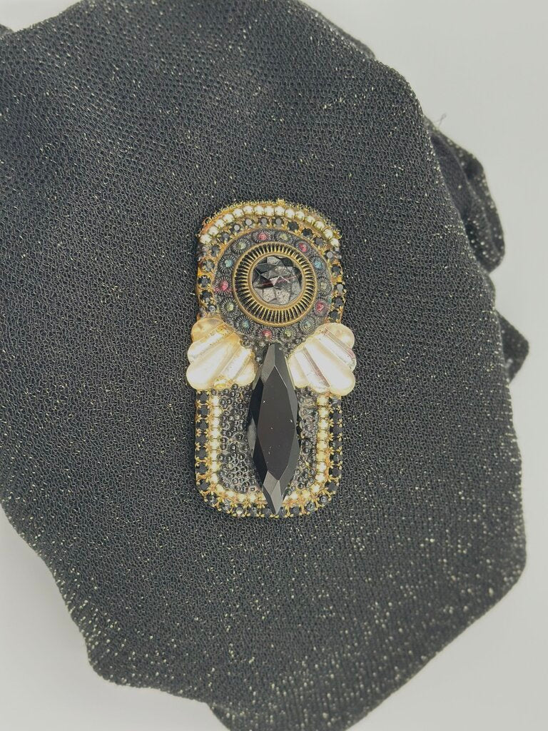 Vintage Wendy Gill Signed Black Rhinestone Belt Buckle