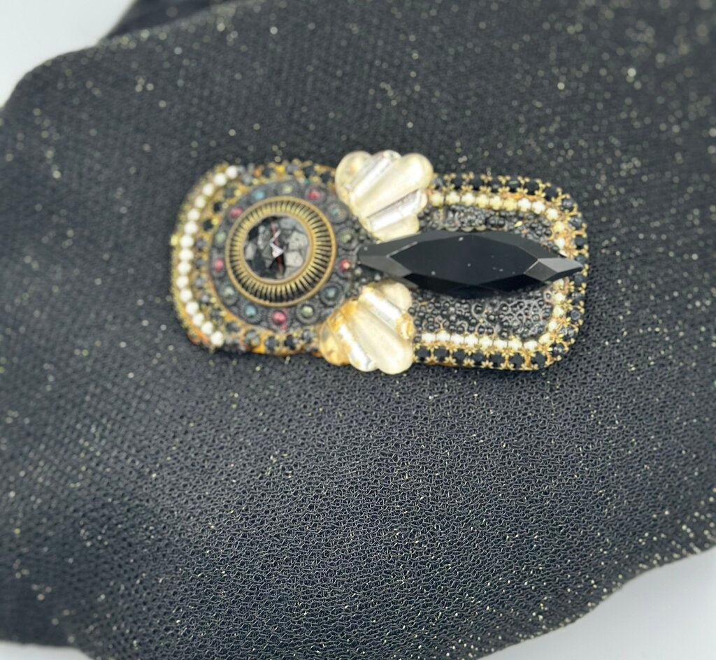 Vintage Wendy Gill Signed Black Rhinestone Belt Buckle