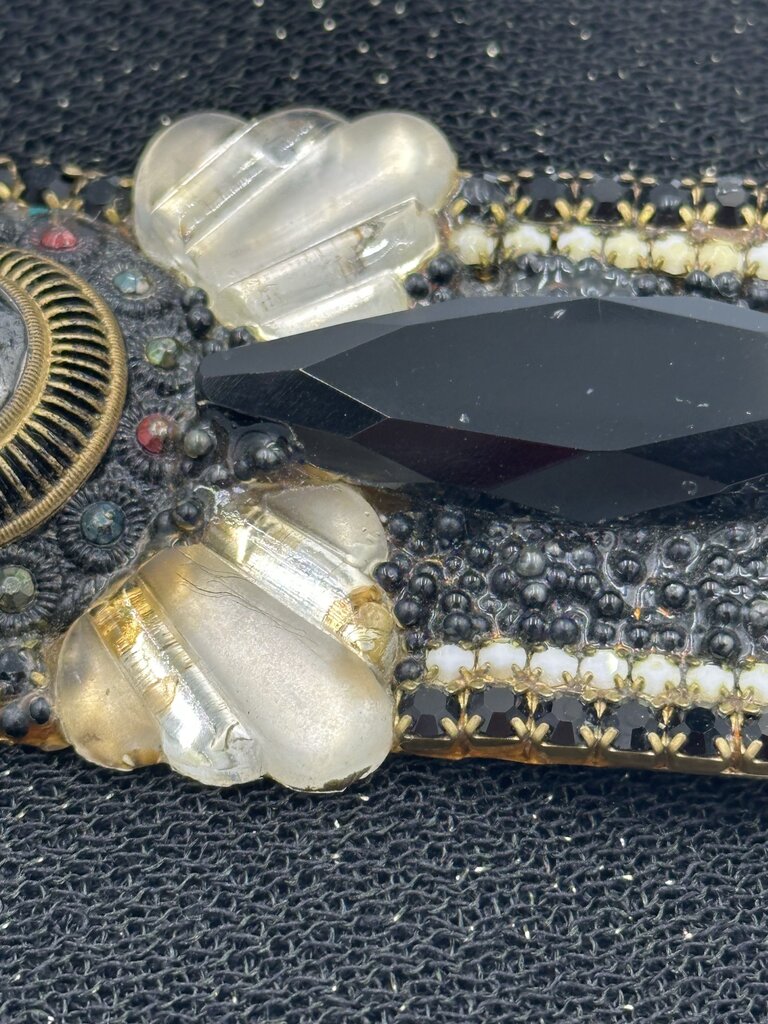 Vintage Wendy Gill Signed Black Rhinestone Belt Buckle