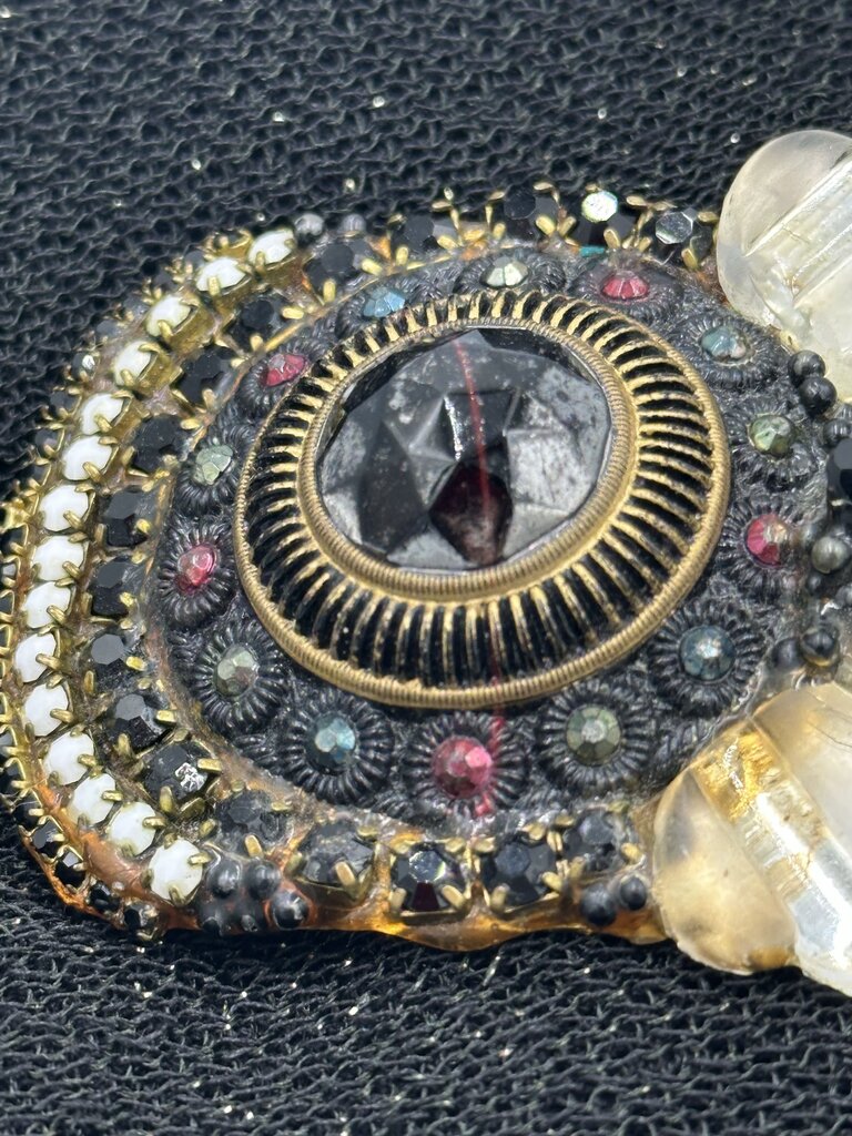 Vintage Wendy Gill Signed Black Rhinestone Belt Buckle