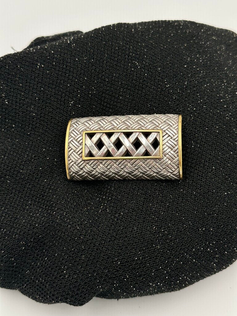 Vintage Silver & Gold Tone Basket Weave Belt Buckle