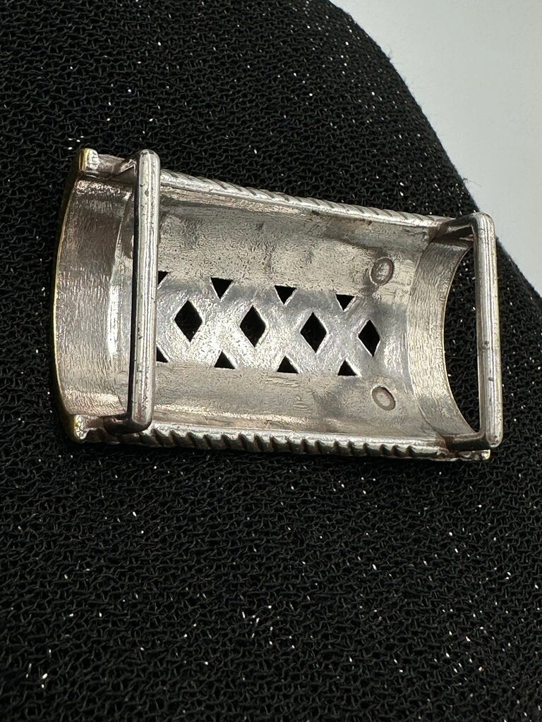Vintage Silver & Gold Tone Basket Weave Belt Buckle