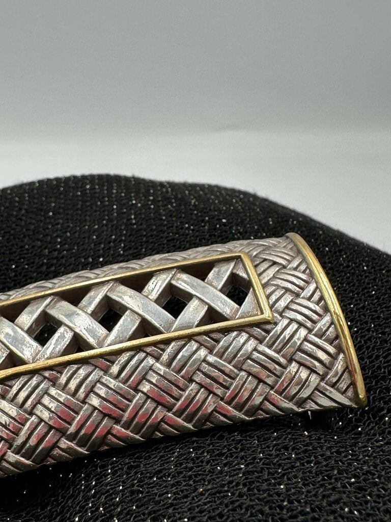 Vintage Silver & Gold Tone Basket Weave Belt Buckle