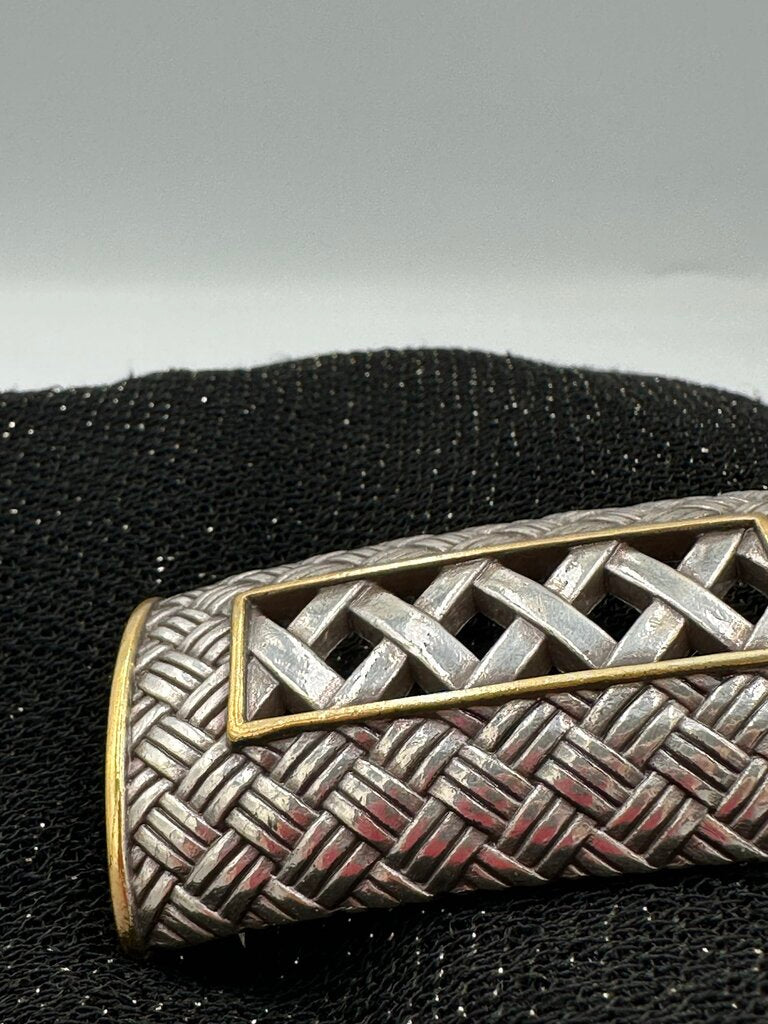 Vintage Silver & Gold Tone Basket Weave Belt Buckle