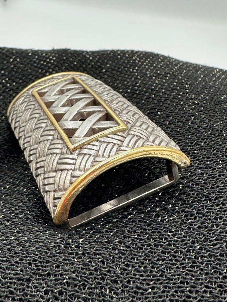 Vintage Silver & Gold Tone Basket Weave Belt Buckle