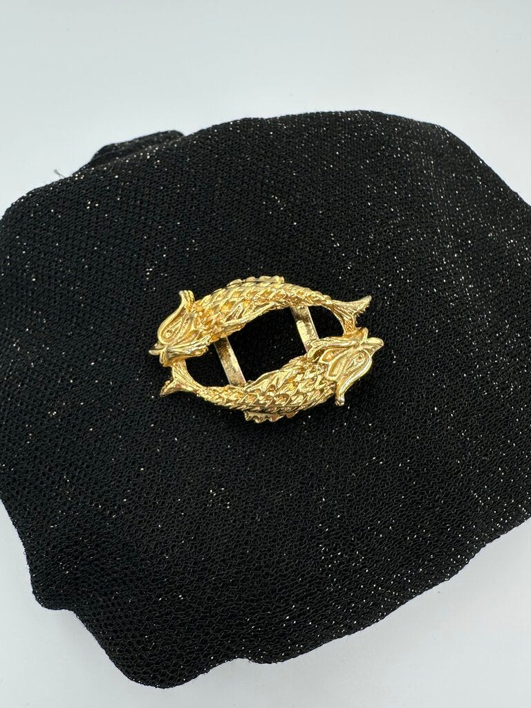Vintage Gold Tone Metal Fish Belt Buckle